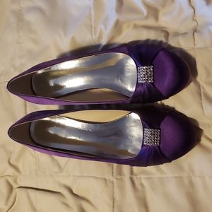 Purple satiny wedge heel, size 9
